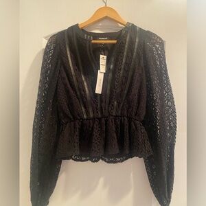 Express long sleeve top with faux leather detailing in size XS